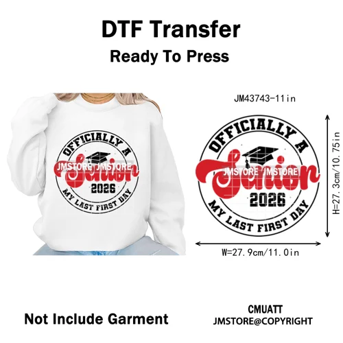 High School Senior Year Class of 2026 My First Last Day Iron on Washable DTF Heat Transfers Stickers Ready to Press for Hoodies