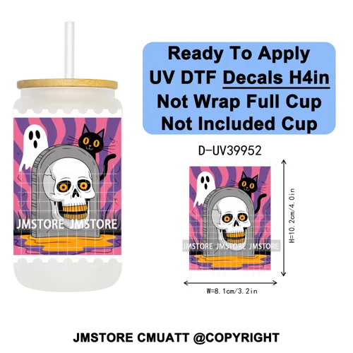 Halloween Stamps Trick Or Treat UV DTF Decals Ready To Apply Waterproof Transfer Stickers DIY Crafts For 16OZ Libbey Glass Can