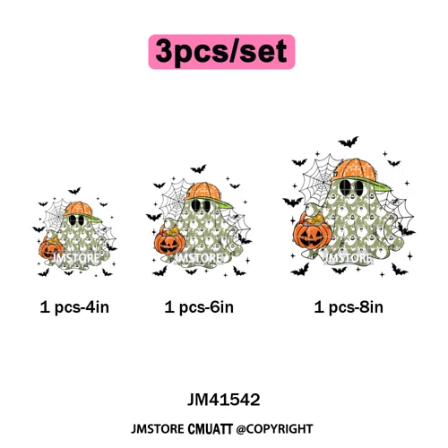 Pumpkin Leopard Spooky Ghost Moo Boo Cow Pet Halloween Bow Iron on DTF Washable Transfers Stickers Ready to Press for T-shirts