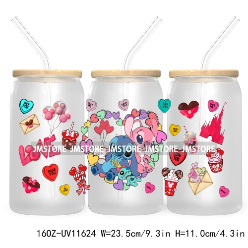 Happy Valentine's Day Cartoon Mouse Couple 16OZ UV Cup Wrap DTF Transfer Sticker For Libbey Glass Can Cups Tumbler XOXO Love Bug