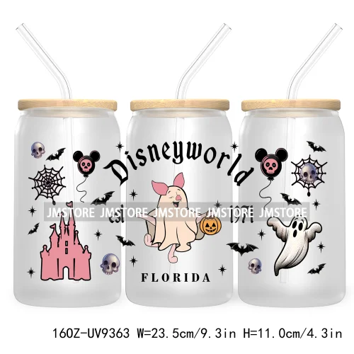 Halloween Mouse And Friends UV DTF Sticker For 16OZ Libbey Glass Cup Can Wrap Transfer Stickers Custom Labels Logo Spooky Vibes