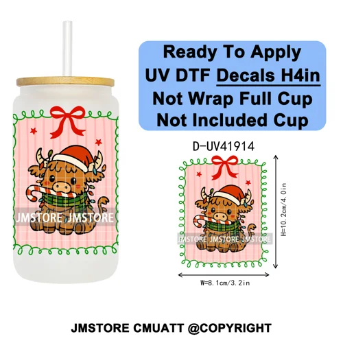 Preppy Christmas Stamps Xmas Card UV DTF Transfer Stickers Decals Ready To Apply Waterproof For 16OZ Libbey Glass Can Tumbler