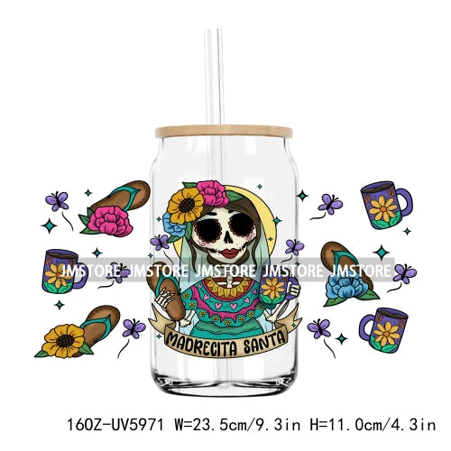 Mexican Skull Evil Eye Protect Your Energy UV DTF Sticker For 16OZ Libbey Glass Cup Can Wrap Transfers Stickers Custom DIY Logo