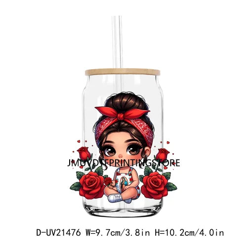 Chibi Cute Chicana Doll With Rose UV DTF Transfers Stickers Decals For Libbey Cold Cups Mugs Tumbler Mexico Waterproof DIY Logo