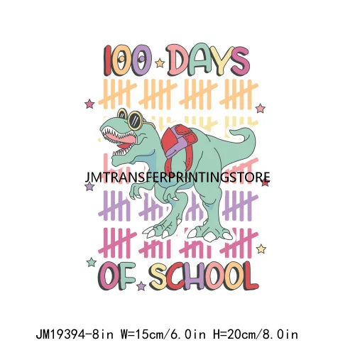 Happy 100th Days Of School Washable Printing Back To School Teach School Vibes Iron On DTF Transfer Stickers Decals For Clothing