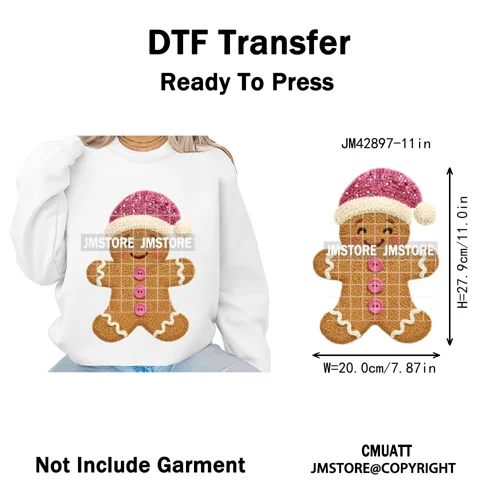 Preppy Faux Yarn Santa Tree Reindeer Cow Christmas Season Iron on DTF Washable Transfers Stickers Ready to Press for Clothing