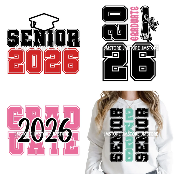 High School Senior 2026 Graduation Club Coquette Gifts Iron on Washable DTF Heat Transfers Stickers Ready to Press for Clothes
