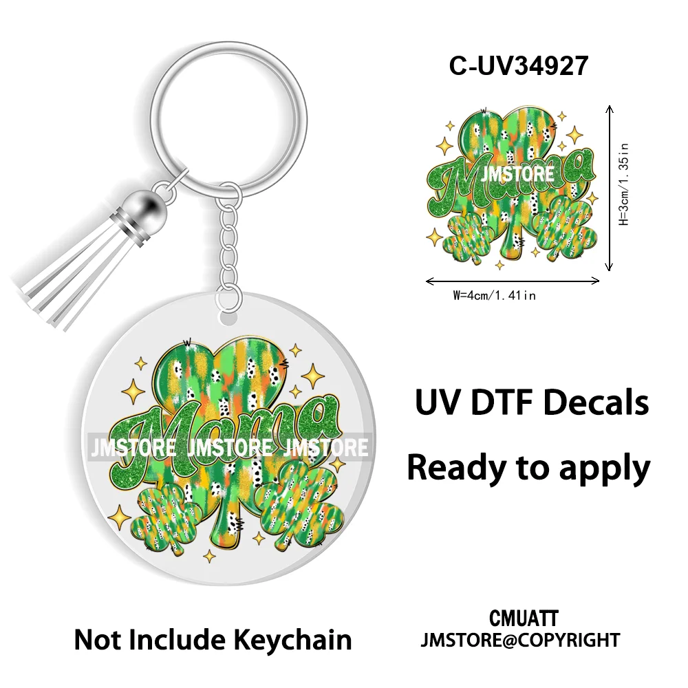 Sparkly Faux Sequin St Patricks Day Coquette Glitter Lucky Charm WaterProof UV DTF Sticker For Round Circle Keychain Keyring