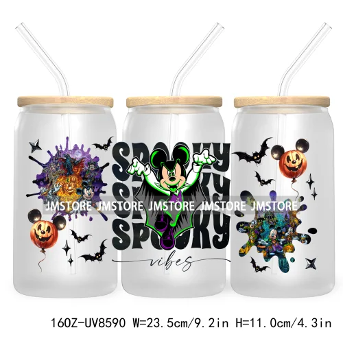 Spooky Vibes Halloween Princess 16OZ UV DTF Cup Wrap Transfer Stickers Custom Label Durable Waterproof Logo For Libbey Glass Can