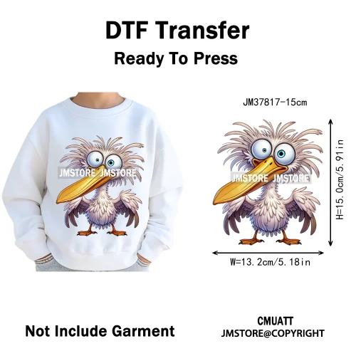 15cm 5.9in Kids Funny Hairy Cartoon Birds Animal Washable Iron on DTF Transfers Stickers Printing Ready to Press for Clothing