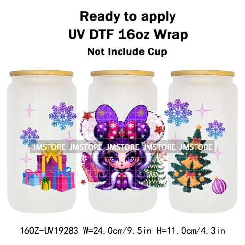 Christmas Couple Cartoon Princess UV DTF Cup Wrap Ready To Apply Transfer Sticker Custom 16OZ Tumbler Wraps For Libbey Glass Can