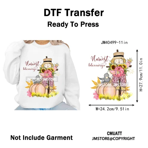 Pink Happy Fall Season Harvest Blessings Pumpkin Autumn Vibes Iron on DTF Washable Transfers Stickers Ready to Press for Hoodies