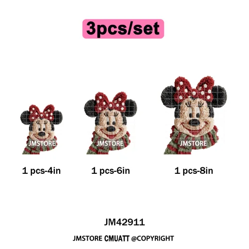 Scarf Christmas Cartoon Movie Mouse Friends Faux Yarn Embroidery Iron on DTF Transfers Stickers Ready to Press for Sweatshirts
