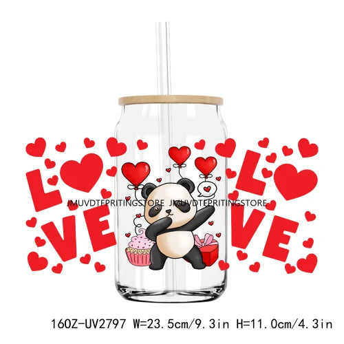 Cute Animal Couple Valentine Day UV DTF Sticker For 16OZ Libbey Glass Cup Can Wrap Transfer Sticker Custom Labels DIY Logo