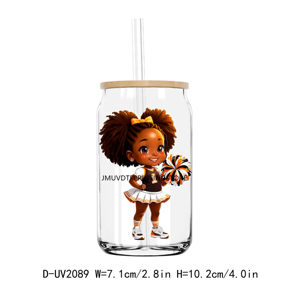 Afro Sport Girl Cheer Leader UV DTF Transfers Stickers Decals For Libbey Cold Cups Mugs Tumbler Waterproof DIY Craft