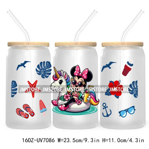 Horror's Summer Vacation 16OZ UV DTF Cup Wrap Transfers Stickers For Libbey Glass Can Cups Tumbler Waterproof Craft Cartoon Girl