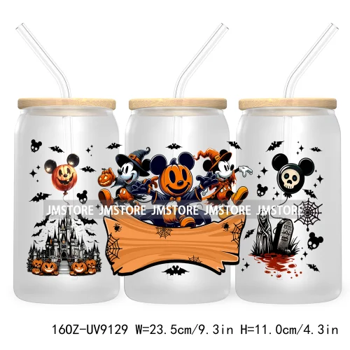 Mouse And Friends Halloween 16OZ UV DTF Cup Wrap Transfer Stickers Custom Labels Waterproof For Libbey Glass Can Magical Kingdom