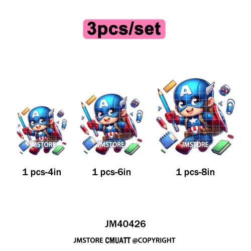 Cartoon Character Back To School Book Teacher School Friends Iron on DTF Washable Transfers Stickers Ready to Press for Textile