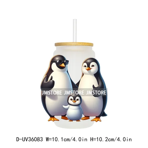 Penguin Family Coquette Bow UV DTF Transfer Stickers Decals Ready To Apply Waterproof For 16OZ Libbey Glass Can Cups Tumbler