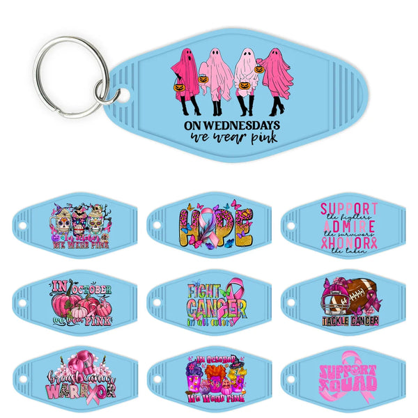 In October We Wear Pink High Quality WaterProof UV DTF Sticker For Motel Hotel Keychain Fight Breast Cancer