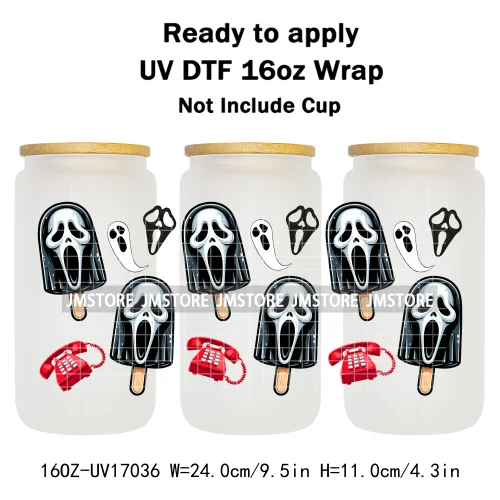 Ice Cream Halloween Killers Horror Characters UV DTF Stickers Ready To Apply Cup Wrap Custom Labels For 16OZ Libbey Can Glass