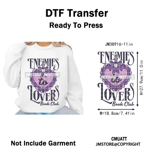 Funny Bookish Romance Reader Book Lovers Motivational Quotes Iron on DTF Washable Transfers Stickers Ready to Press for T-shirts