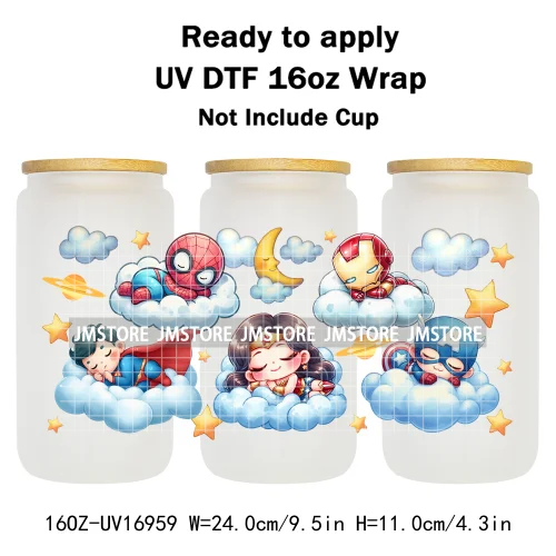Cute Cartoon Character Sleeping On The Clouds UV DTF Stickers Ready To Apply Cup Wrap Custom Labels For 16OZ Libbey Can Glass