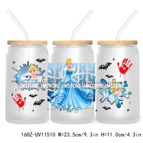 Spooky Cartoon Halloween Pumpkin Ghost 16OZ UV Cup Wrap DTF Transfer Stickers For Libbey Glass Can Cup Tumbler Waterproof Labels