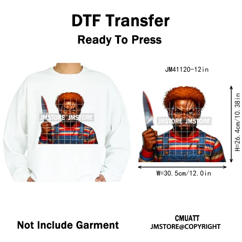 Halloween Spooky Afro Dad Scary Movie Smoking Character Costume Design Iron on DTF Transfer Stickers Ready to Press for Clothing