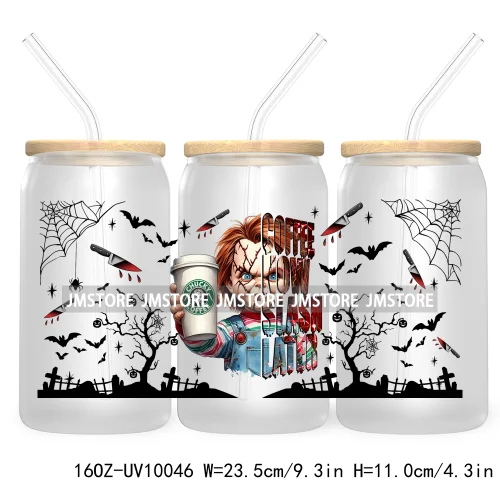 Trendy Horror Movies Character 16OZ UV Cup Wrap DTF Transfer Stickers For Libbey Glass Can Cups Tumbler Coffee Now Slash Later