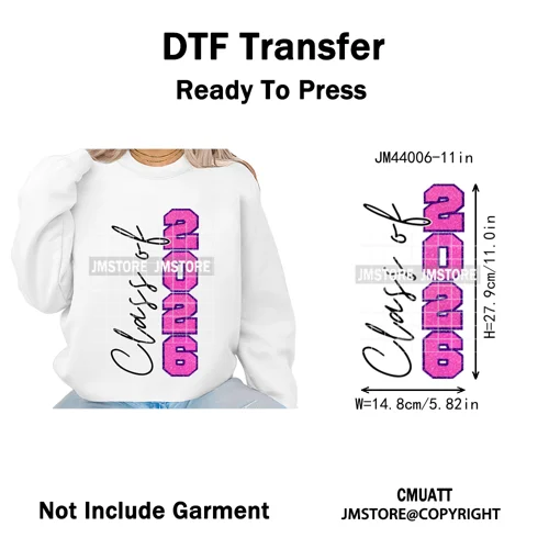 Faux Glitter Senior Class of 2026 High School Graduate Reunion Iron on Washable DTF Transfer Stickers Ready to Press for Clothes