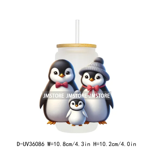 Penguin Family Coquette Bow UV DTF Transfer Stickers Decals Ready To Apply Waterproof For 16OZ Libbey Glass Can Cups Tumbler