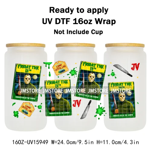 Halloween Horror Characters Scary Movie Killers 16OZ UV DTF Cup Wraps Ready To Apply Transfer Stickers For Libbey Glass Can Mugs