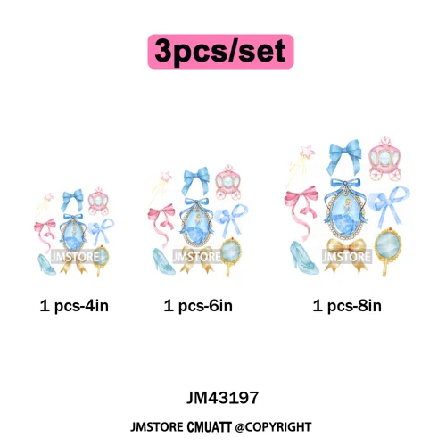 Colorful Girly Coquette Cartoon Princess Family Trip Iron on Washable DTF Heat Transfers Stickers Ready to Press for Clothing