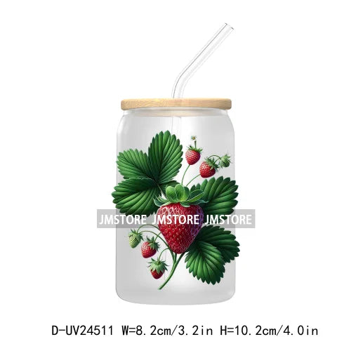 Wild Floral Strawberry With Leaves Fruit UV DTF Transfers Stickers Decals For Libbey Cold Cups Mugs Tumbler Waterproof DIY Craft