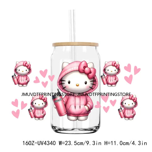 Cute Cartoon Cat Cow 16OZ UV DTF Cup Wrap Transfers Stickers Baseball Girl Custom Label DIY Waterproof Logo For Libbey Glass Can