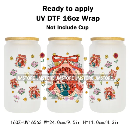 Magical Mirror Princess Coquette Bow 16OZ UV DTF Cup Wraps Ready To Apply Waterproof Transfer Stickers For Libbey Glass Can Mugs
