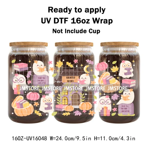 Spooky Boo Halloween Fall Bookish Ghost UV DTF Stickers Ready To Transfer Cup Wrap Custom Labels For Libbey Can Glass Tumbler
