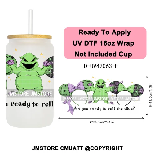 Mouse Halloween Villain Girly Cartoon Princess 16OZ UV DTF Cup Wraps Ready To Apply Transfer Stickers For Libbey Glass Can Mugs