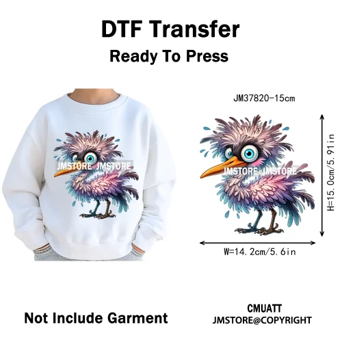 15cm 5.9in Kids Funny Hairy Cartoon Birds Animal Washable Iron on DTF Transfers Stickers Printing Ready to Press for Clothing