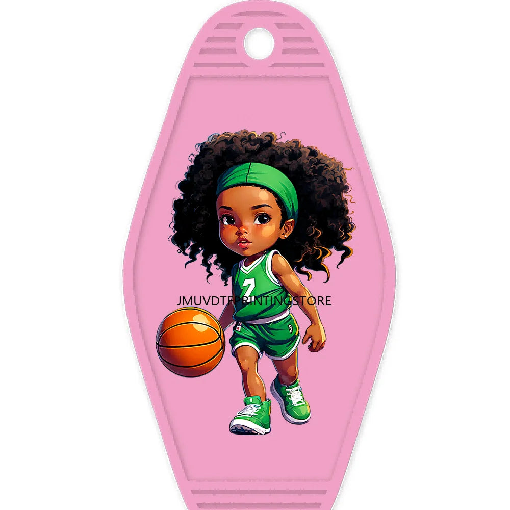 Cute Basketball Girl Players High Quality WaterProof UV DTF Sticker For Motel Hotel Keychain Cheerleading Girls