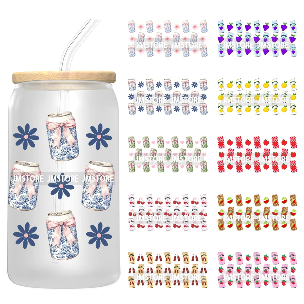 Coquette Soda Can Fruit Drink 16OZ UV DTF Cup Wraps Ready To Apply Waterproof Transfer Stickers For Libbey Glass Can Tumblers