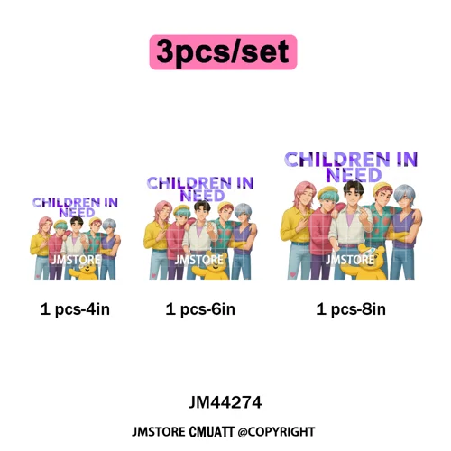 Cute Cartoon Bear Children in Need Charity Raising Kids Iron on Washable DTF Heat Transfers Stickers Ready to Press for Textiles