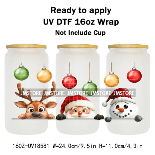Howdy Christmas Western Highland Cow 16OZ UV DTF Cup Wraps Ready To Apply Waterproof Transfer Stickers For Libbey Glass Can