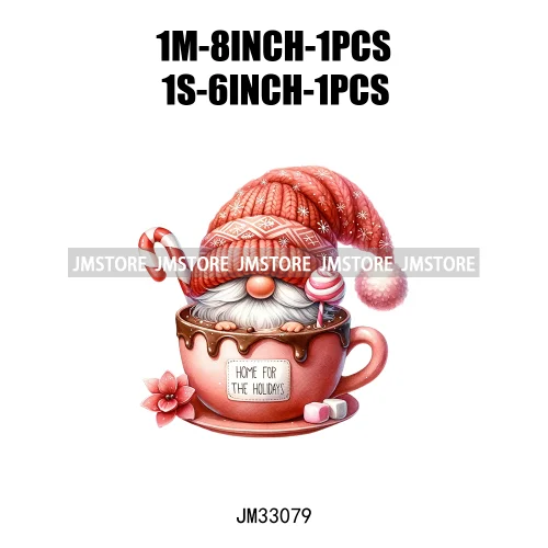 Funny Hot Cocoa Cup Festive Gnomes Wishes Candy Merry Christmas Iron On DTF Transfers Stickers Ready To Press For Sweatshirts