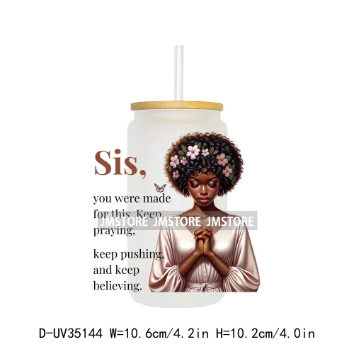 Christian Quotes Afro Pray Girl UV DTF Transfer Stickers Decals Ready To Apply Waterproof For 16OZ Libbey Glass Can Cups Tumbler