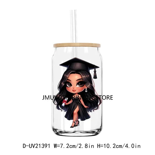 Chibi Latina Graduation Diploma UV DTF Transfer Stickers Decals For Libbey Cold Cups Mug Tumbler Waterproof DIY Logo Senior 2024