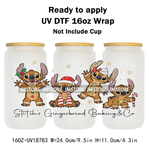 Merry Christmas Cartoon Mouse Cookies UV DTF Stickers Ready To Apply Cup Wrap Durable Custom Logo DIY Craft For Libbey Can Glass