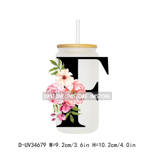 Floral Flowers Alphabet Letter Monogram UV DTF Transfer Stickers Decals For Libbey Cold Cups Mugs Tumbler Waterproof Custom Logo