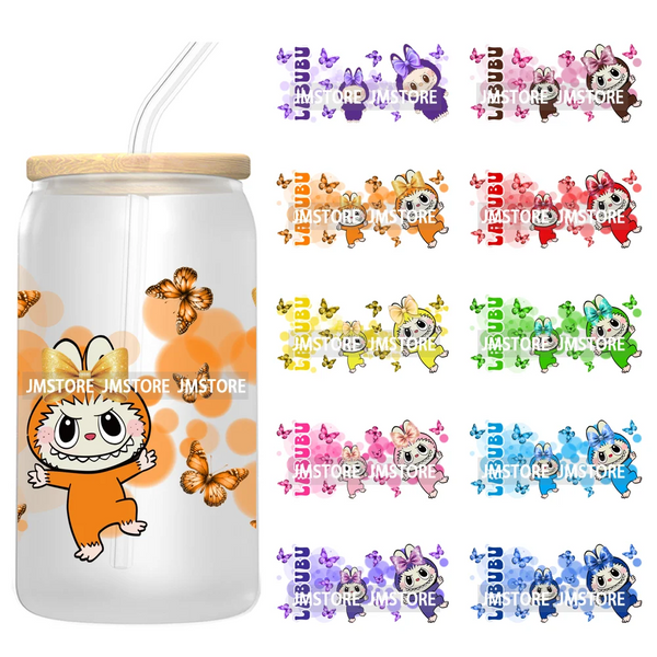 Coloful Cartoon Monsters Butterfly UV DTF Cup Wraps Ready To Apply Waterproof Transfer Stickers For 16OZ Libbey Glass Can Mugs